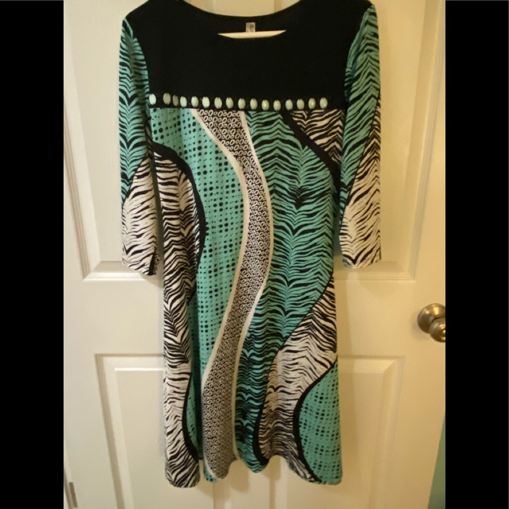 Teal Zebra Print Dress with Jewels - Size M